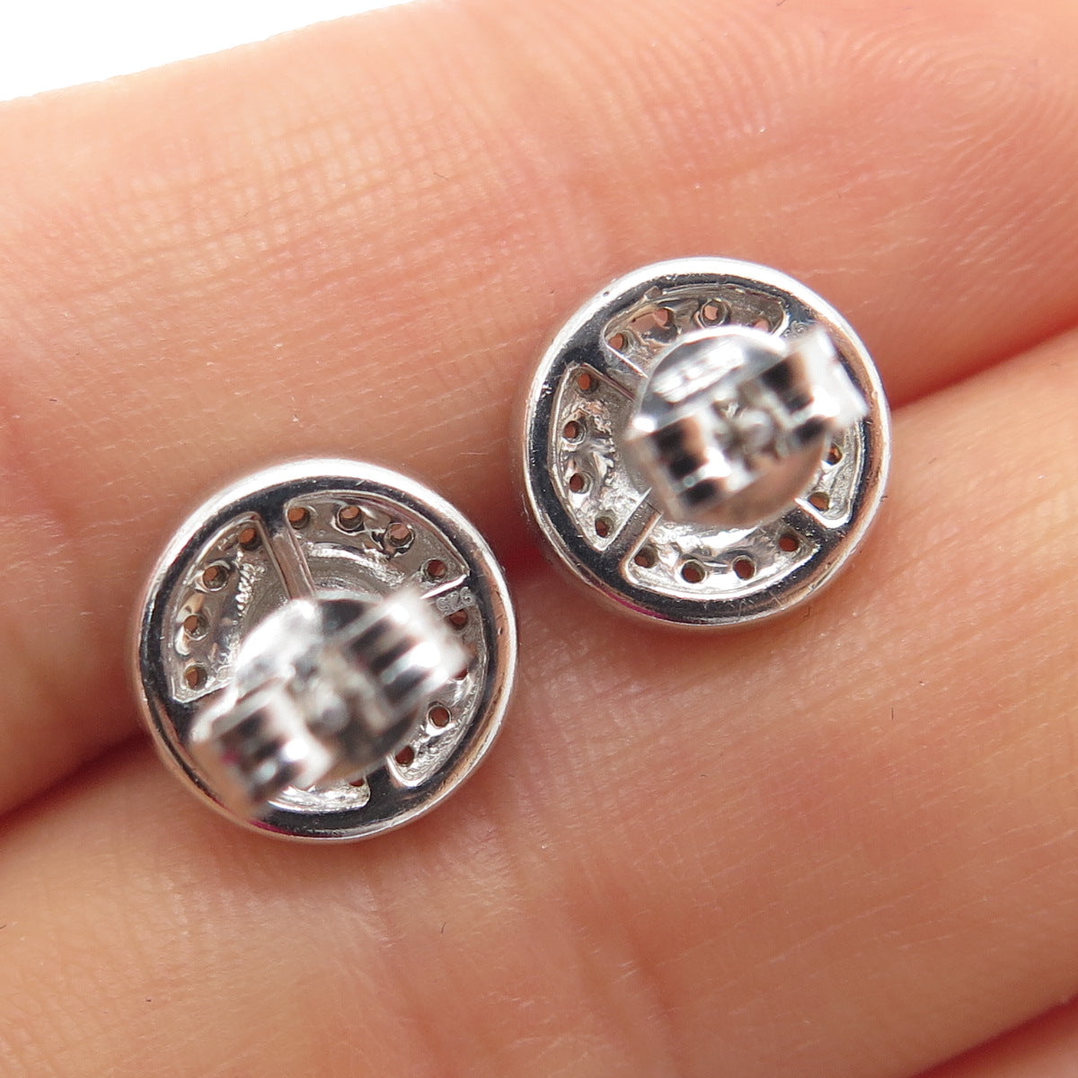925 Sterling Silver Black Rhodium Round-Cut C Z Stud Earrings