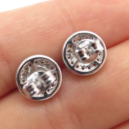 925 Sterling Silver Black Rhodium Round-Cut C Z Stud Earrings