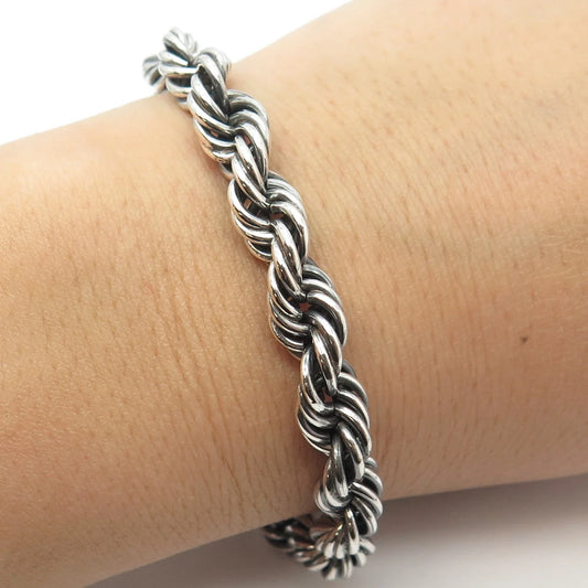 925 Sterling Silver Vintage Mexico Twisted Rope Link Bracelet 6.75"