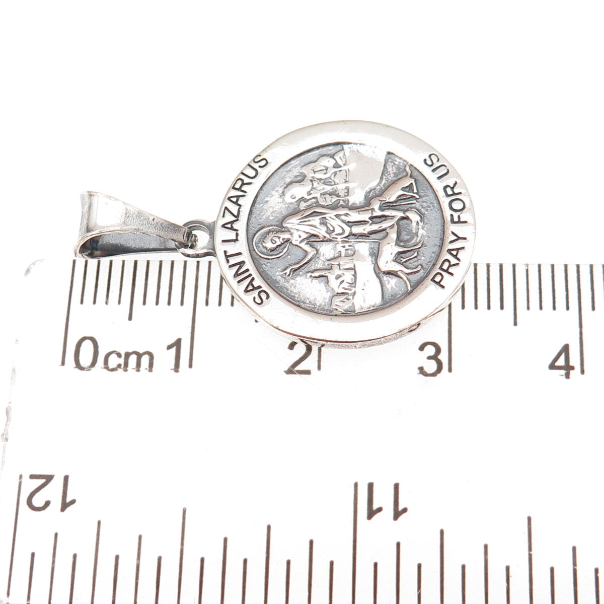 925 Sterling Silver Vintage Italy Saint Lazarus Oxidized Charm Pendant