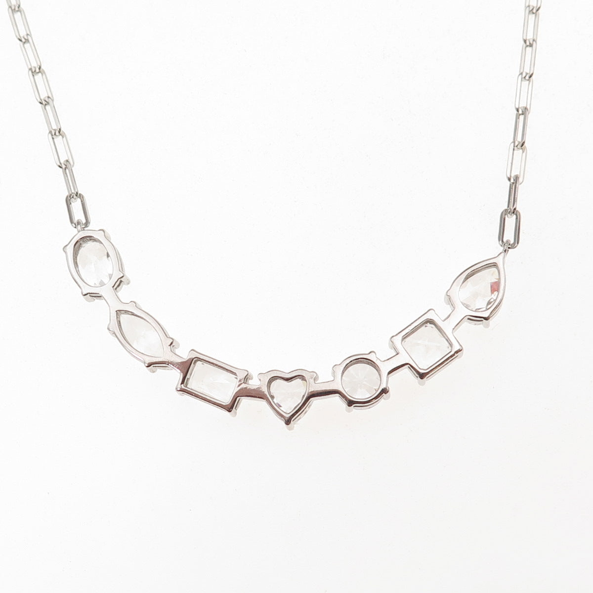 925 Sterling Silver Muti-Cut C Z Paperclip Chain Necklace 18-20"