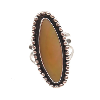 950 Silver Vintage Real MOP Beaded Oxidized Ring Size 8