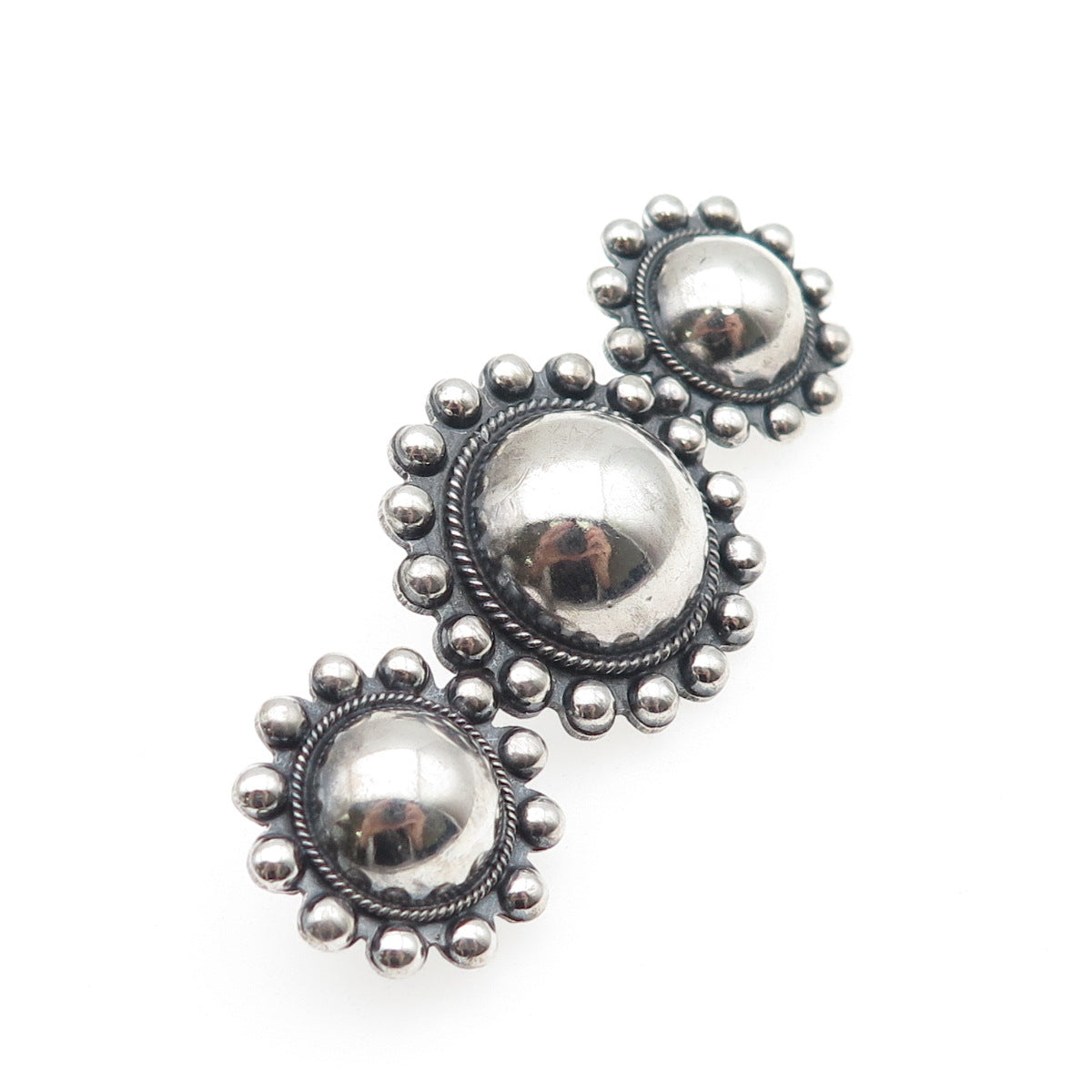 Old Pawn 925 Sterling Silver Vintage Southwestern Sun Beaded Oxidized Pin Brooch