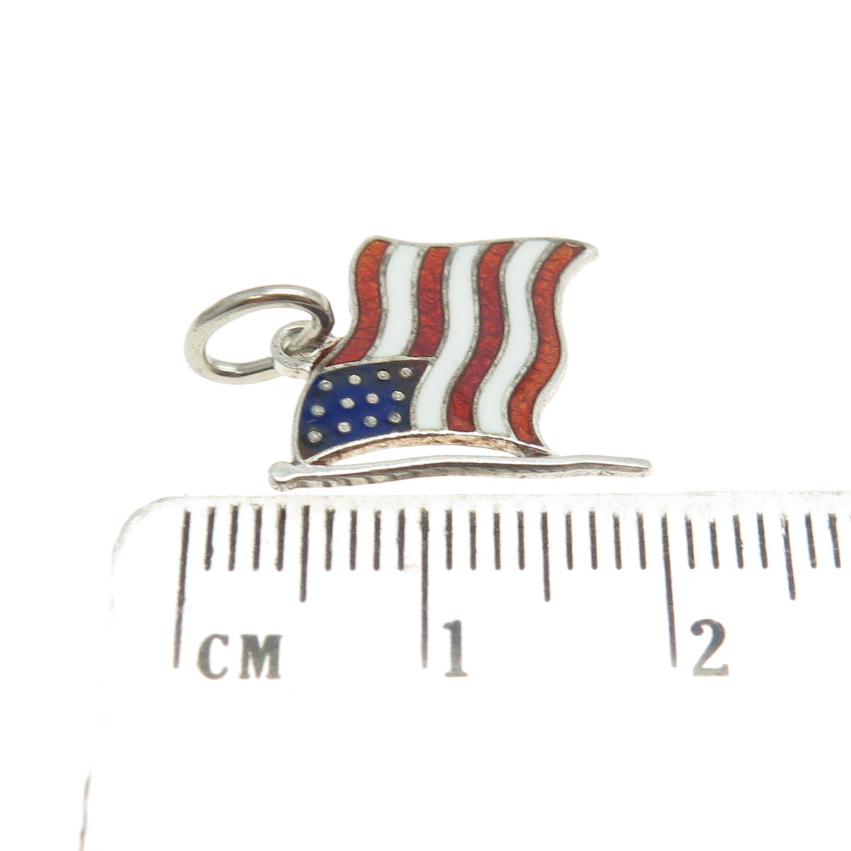 BEAU 925 Sterling Silver Vintage Enamel US Flag Minimalist Charm Pendant