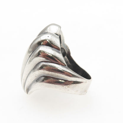 925 Sterling Silver Vintage Mexico Modernist Seashell Oxidized Ring Size 7.5