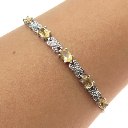 925 Sterling Silver Real Diamond & Citrine Adjustable Bolo Bracelet 7-10"