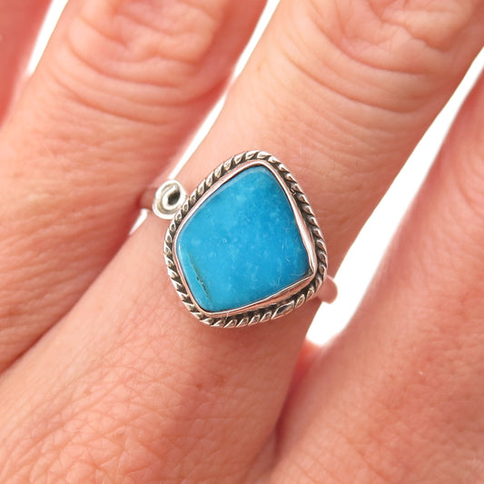 925 Sterling Silver Vintage Real Sleeping Beauty Turquoise Ring Size 6.5