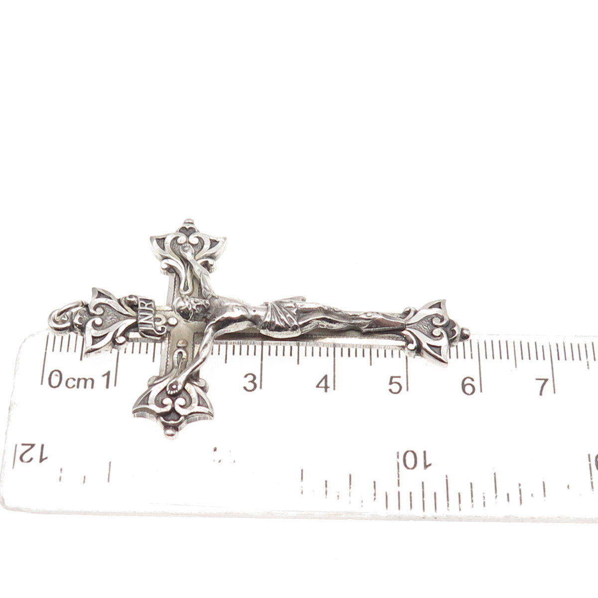 Creed 925 Sterling Silver Antique Art Deco Crucifix Cross Oxidized Charm Pendant