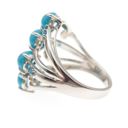 925 Sterling Silver Real Sleeping Beauty Turquoise & Apatite Ring Size 8.25