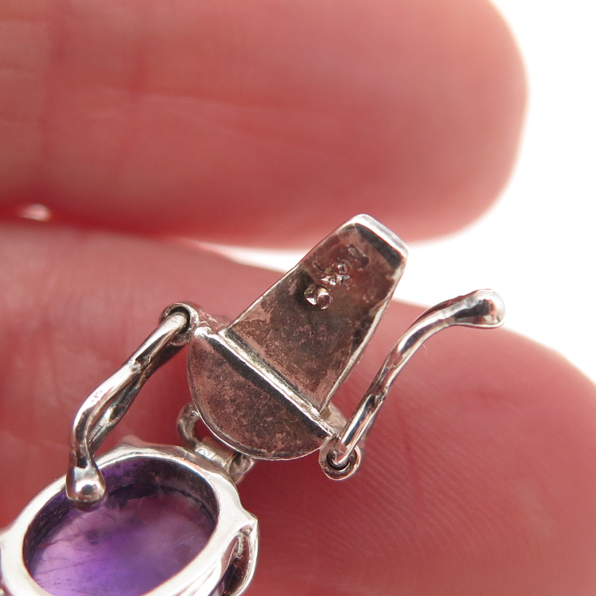 925 Sterling Silver Vintage Real Cabochon Amethyst Link Bracelet 7.5"