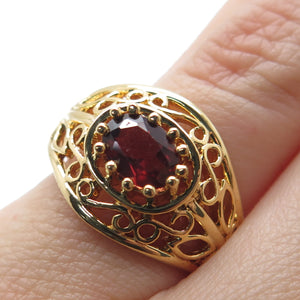 925 Sterling Silver Gold Plated Real Red Garnet Swirl Ring Size 5.75