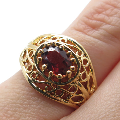 925 Sterling Silver Gold Plated Real Red Garnet Swirl Ring Size 5.75