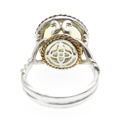 925 Sterling Silver 2-Tone Real Round-Cut Citrine Roped Ring Size 7