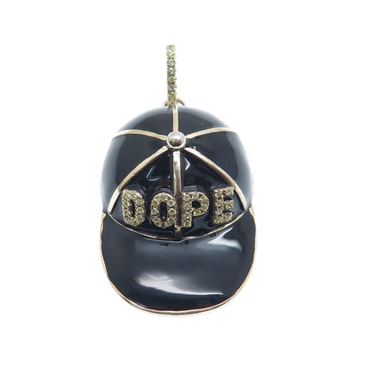 DESIGNS BY YAGI 925 Sterling Silver Gold Plated Enamel C Z Dope Cap Pendant
