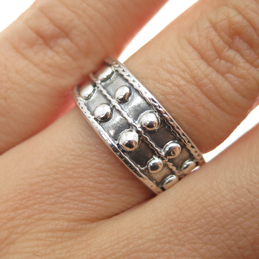 925 Sterling Silver Vintage Modernist Beaded Oxidized Ring Size 6.25