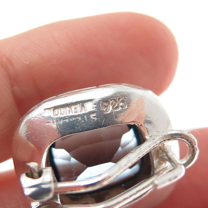 925 Sterling Silver Vintage Mexico Cushion-Cut Blue C Z Omega Back Earrings