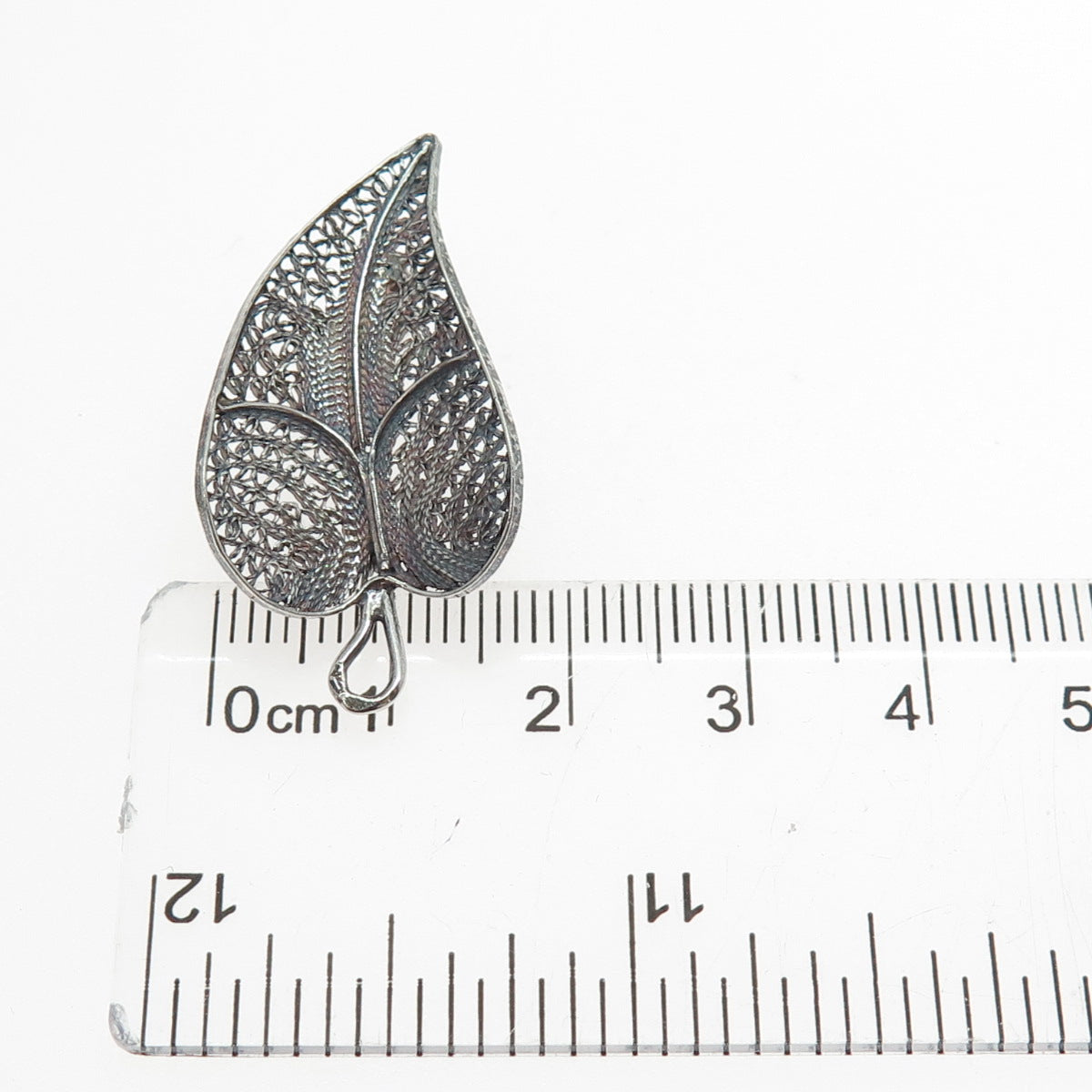 835 Silver Antique Art Deco Portugal Floral Leaf Filigree Oxidized Pin Brooch