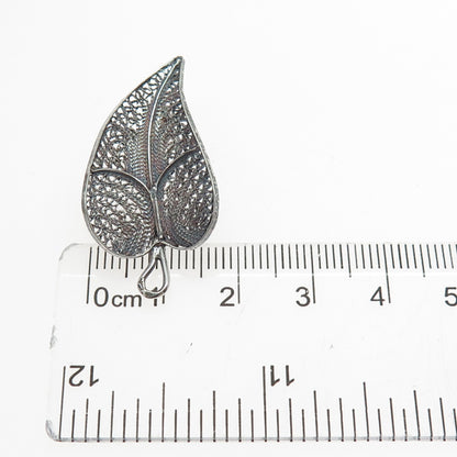 835 Silver Antique Art Deco Portugal Floral Leaf Filigree Oxidized Pin Brooch