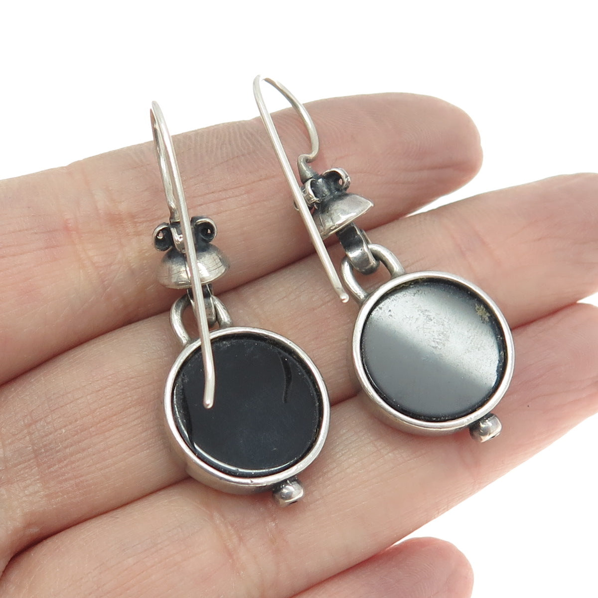 DIDAE 925 Sterling Silver Vintage Real Black Onyx Gem Ethnic Dangling Earrings