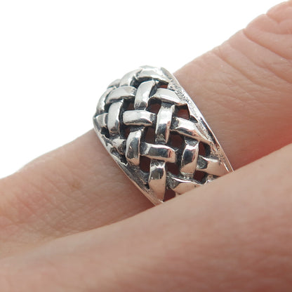 925 Sterling Silver Vintage Woven Oxidized Ring Size 8.25