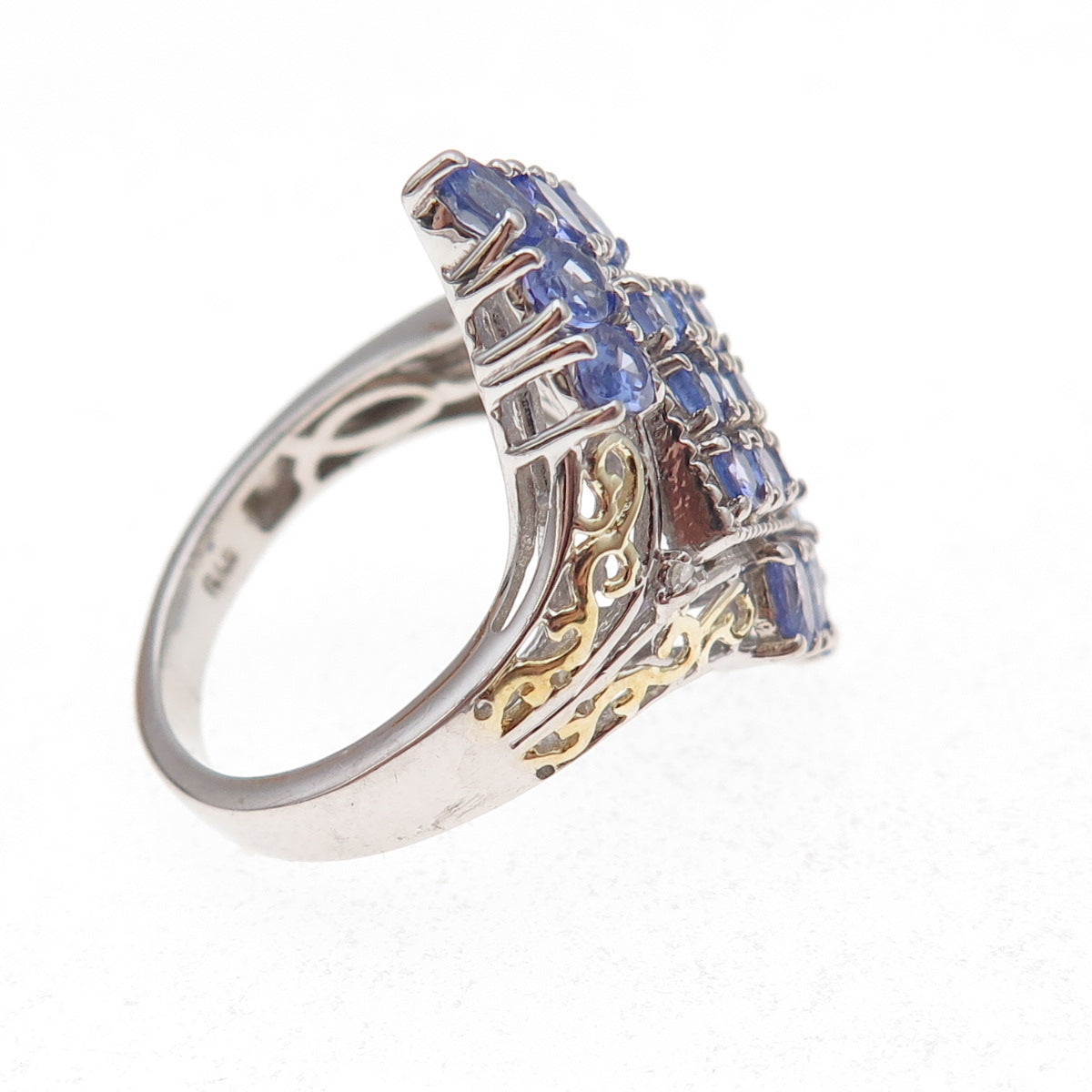Chuck Clemency Sterling Silver 2-Tone Real Diamond & Tanzanite Ring Size 8.25