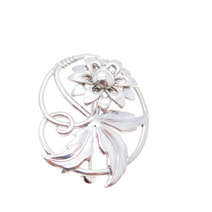 W. E. RICHARDS 925 Sterling Silver Vintage Flower Oxidized Pin Brooch