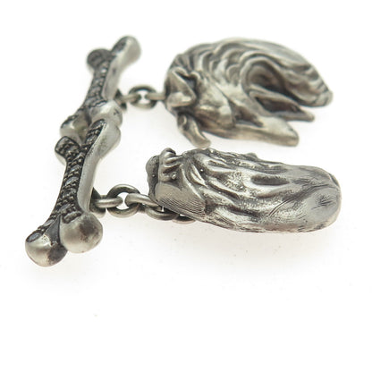 925 Sterling Silver Vintage Real Round-Cut White Diamond Collie Dog Cufflinks