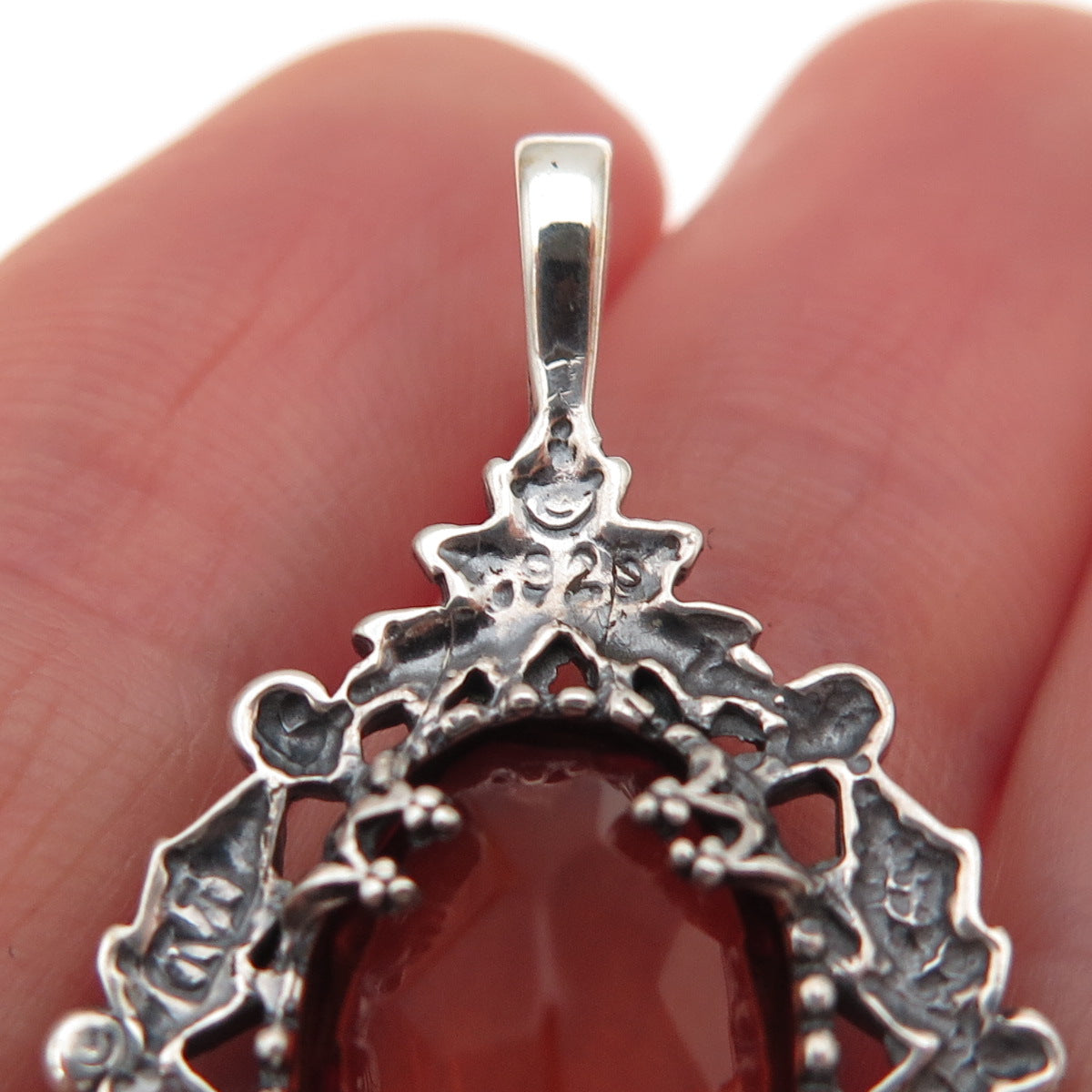 925 Sterling Silver Vintage Real Amber Floral Oxidized Charm Pendant