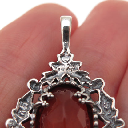 925 Sterling Silver Vintage Real Amber Floral Oxidized Charm Pendant