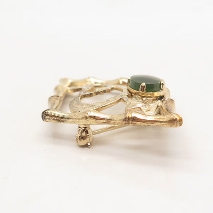 925 Sterling Silver Vintage Gold Plated Wells Real Jade Gem Ornate Pendant