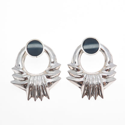 925 Sterling Silver Vintage Mexico Black Onyx Modernist Interchangeable Earrings