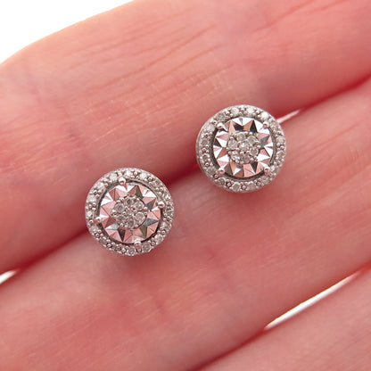 925 Sterling Silver Real Round-Cut Diamond Stud Earrings