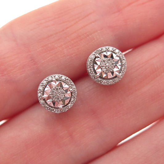 925 Sterling Silver Real Round-Cut Diamond Stud Earrings