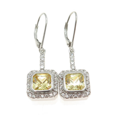 925 Sterling Silver Princess & Round-Cut Canary White C Z Dangling Earrings