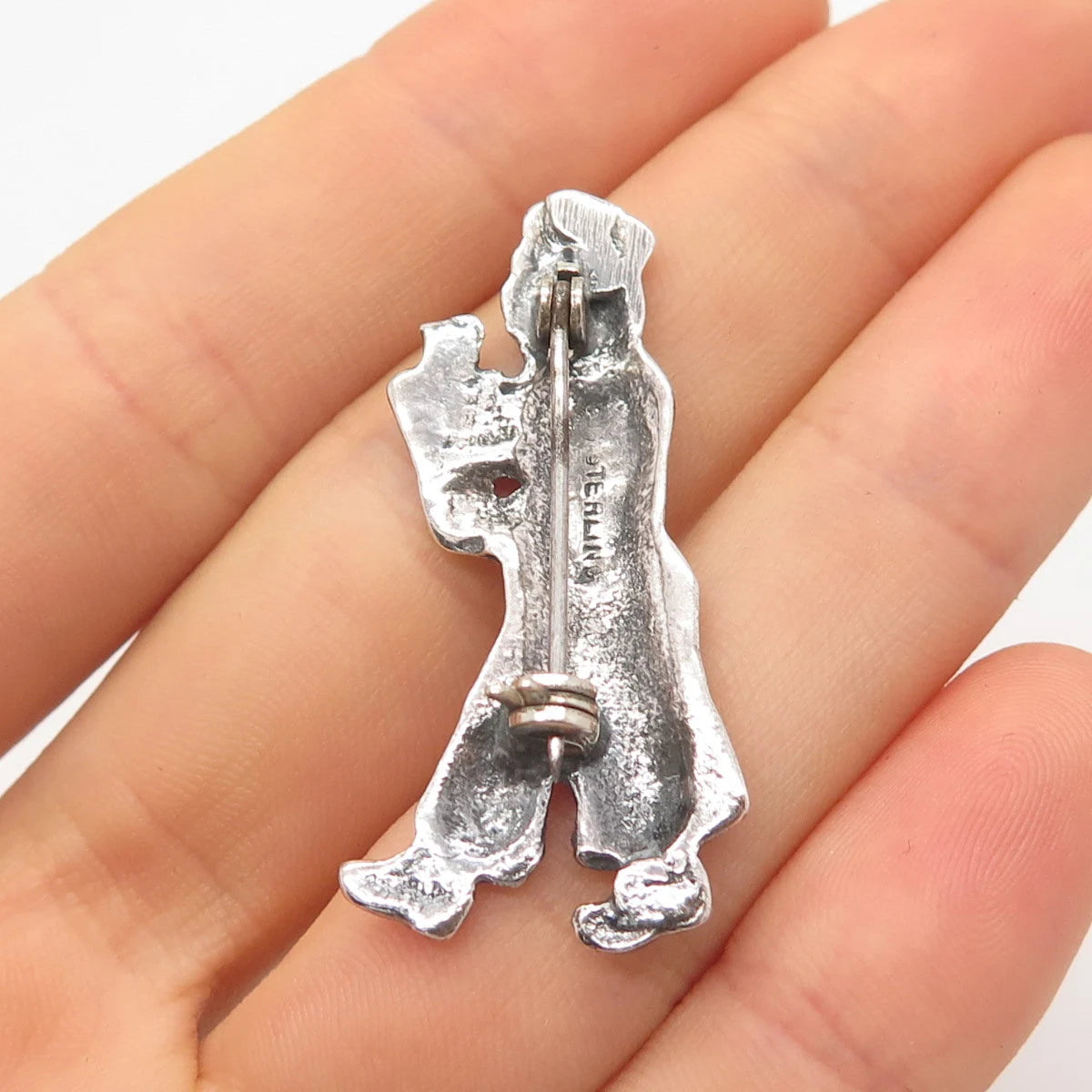925 Sterling Silver Vintage Man w/ Flower Pot Pin Brooch