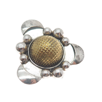 925 Sterling Silver 2-Tone Vintage Mexico Modernist Beaded Pin Brooch / Pendant