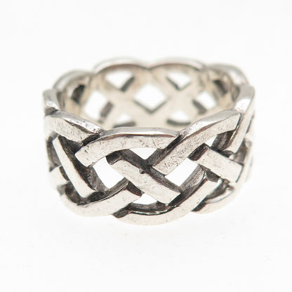 925 Sterling Silver Vintage Celtic Woven Oxidized Band Ring Size 7.75