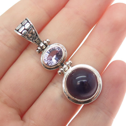 925 Sterling Silver Vintage Real Amethyst & Kunzite Charm Pendant