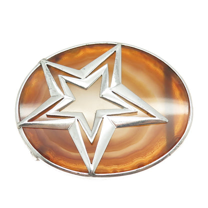 925 Sterling Silver Vintage Real Agate Star Solid 41.9g Pin Brooch
