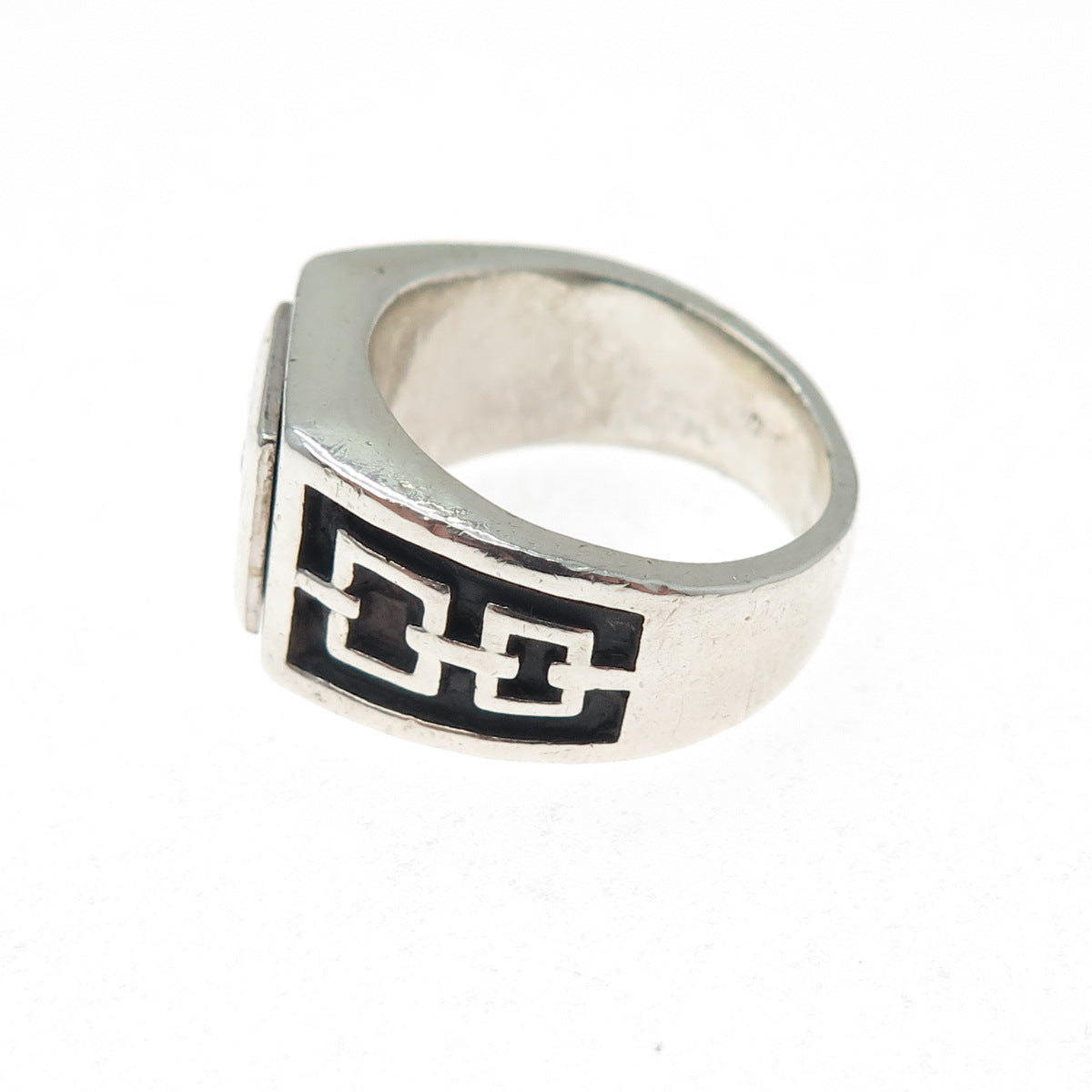 925 Sterling Silver Vintage Real Round-Cut Diamond Oxidized Ring Size 7