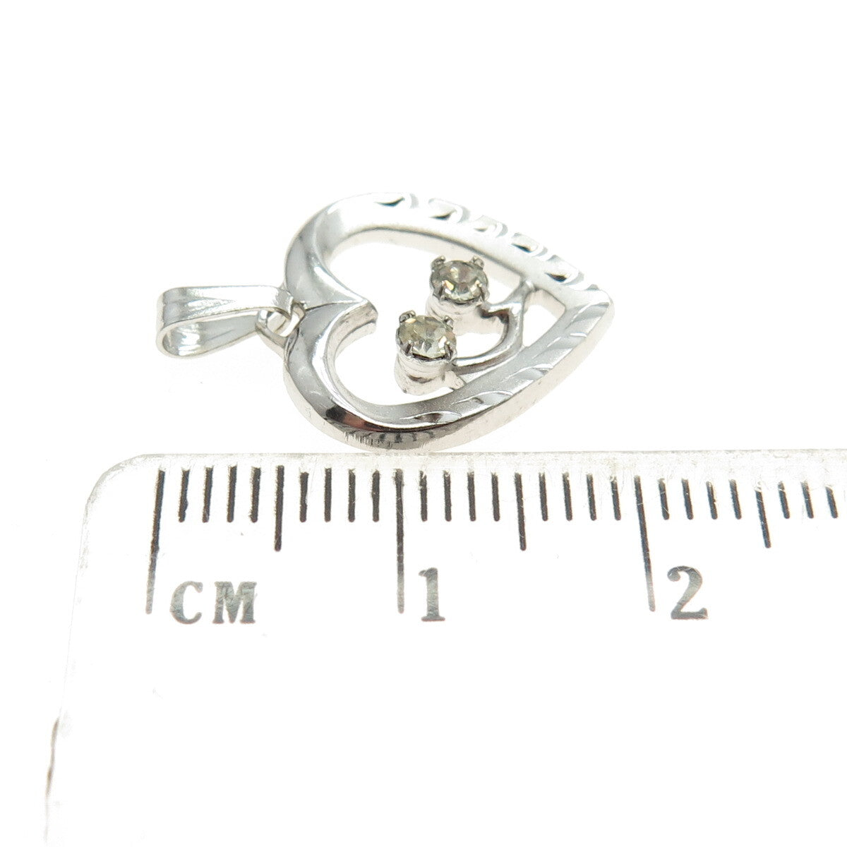 FELICE JF 925 Sterling Silver Antique Art Deco Rhinestone Heart Pendant