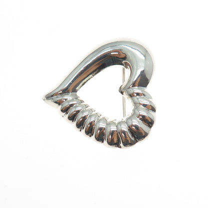 925 Sterling Silver Vintage Ribbed Heart Pin Brooch