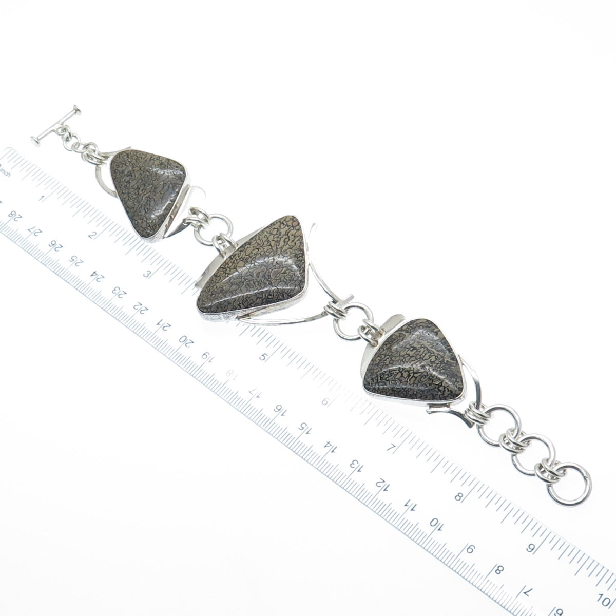 LAPIDARIO BARRERA 950 Silver Vintage Real Jasper Modernist Bracelet 7-8.25"