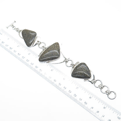 LAPIDARIO BARRERA 950 Silver Vintage Real Jasper Modernist Bracelet 7-8.25"