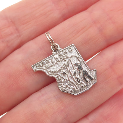 Wells 925 Sterling Silver Vintage Maryland State Map Mini Charm Pendant