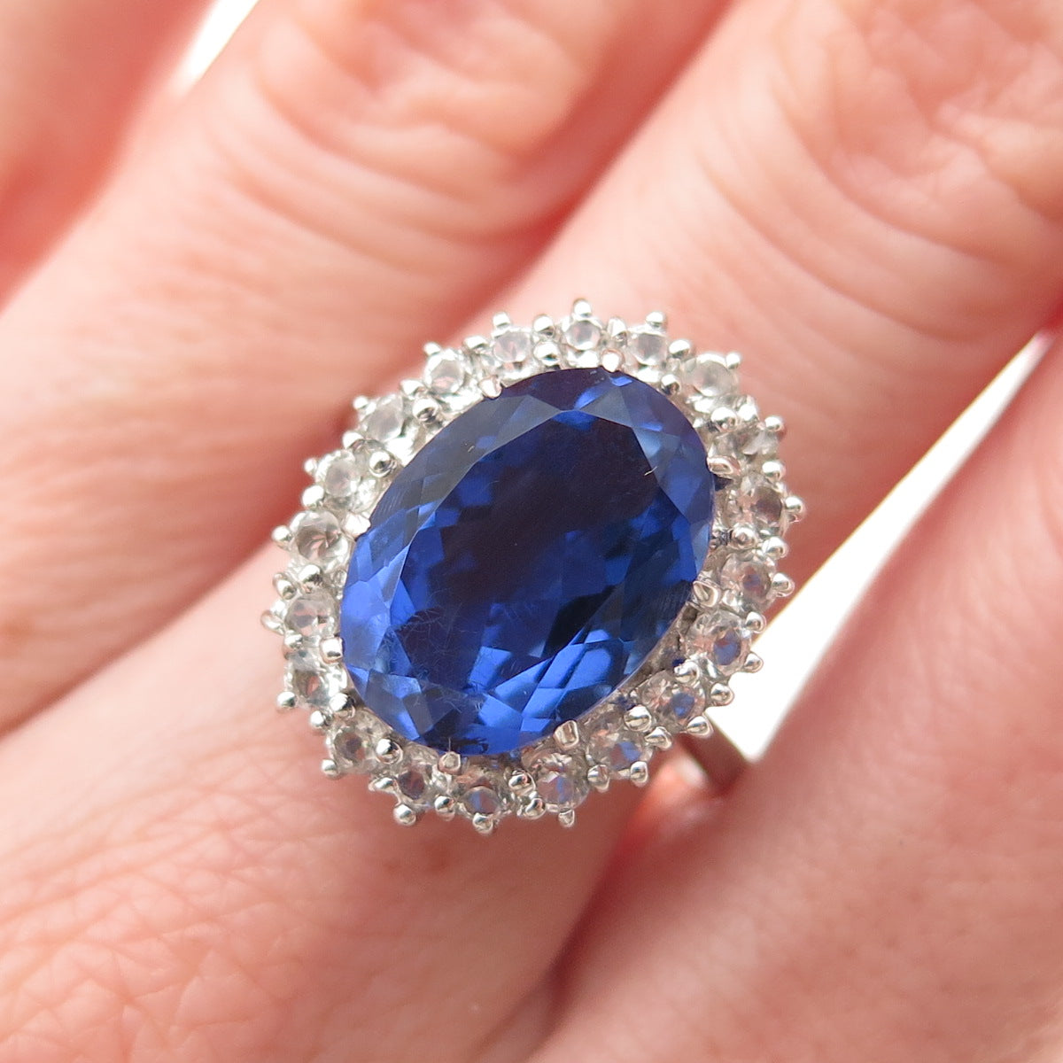 925 Sterling Real Doublet Blue Spinel & White Topaz Royal Dreams Ring Size 8.25