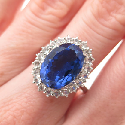 925 Sterling Real Doublet Blue Spinel & White Topaz Royal Dreams Ring Size 8.25