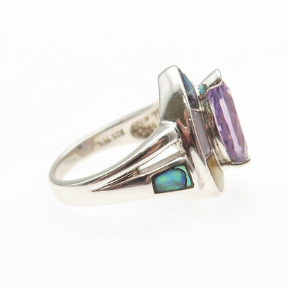 Whitney Kelly Sterling Vintage Real Amethyst Abalone Shell & MOP Ring Size 6.25