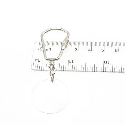 925 Sterling Silver Vintage Round Tag Fob Carabiner Key Ring Holder