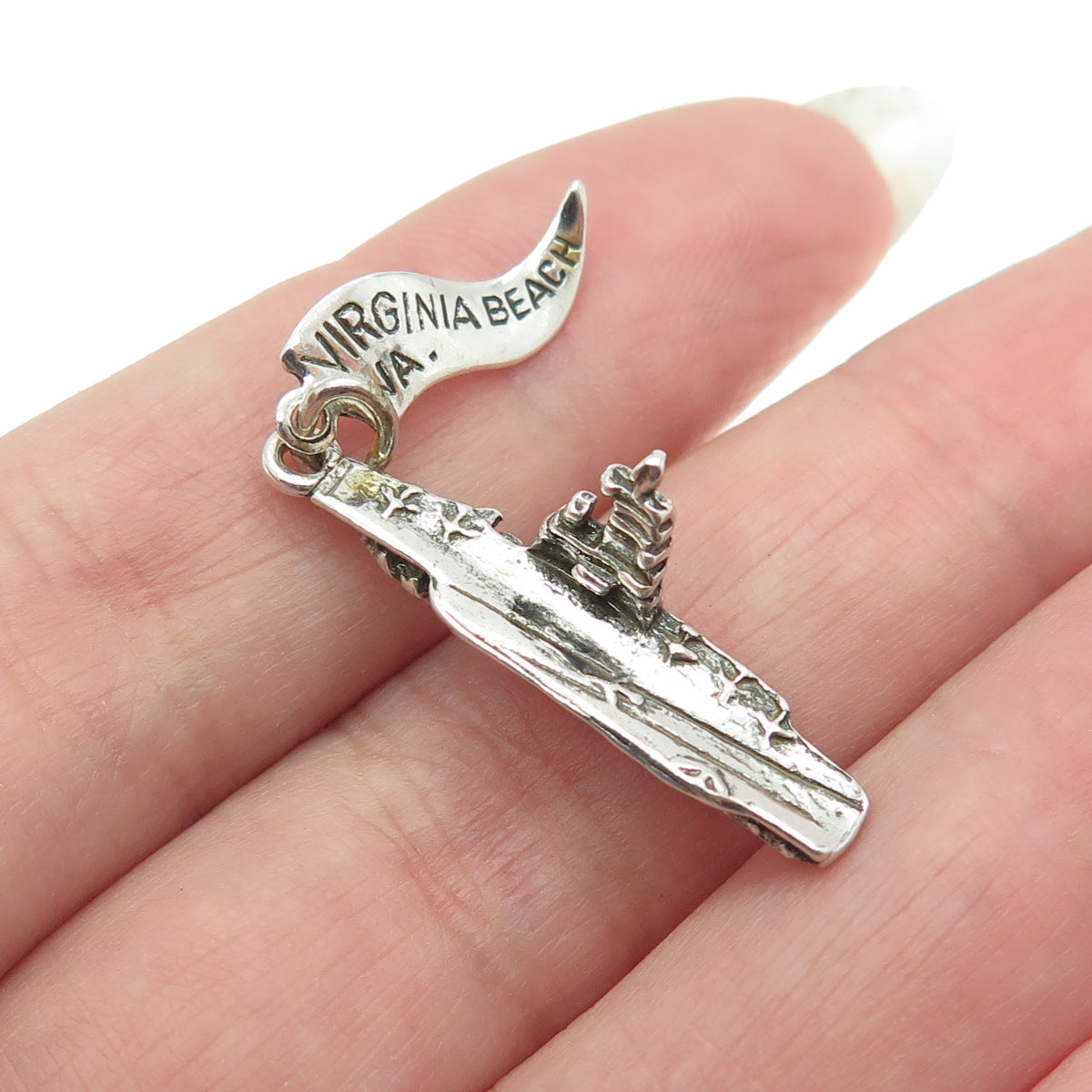 PACIFIC JEWELRY 925 Sterling Silver Vintage Virginia Beach Military Boat Pendant